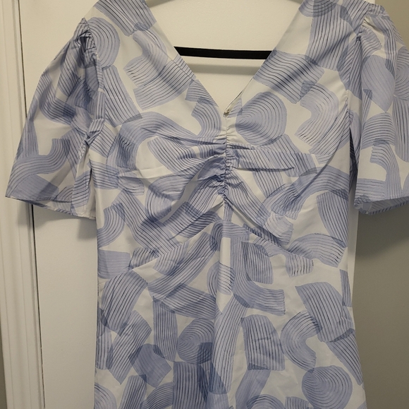 Club Monaco Printed Rouched Front Dress Size 8 Blue & White - Picture 4 of 13